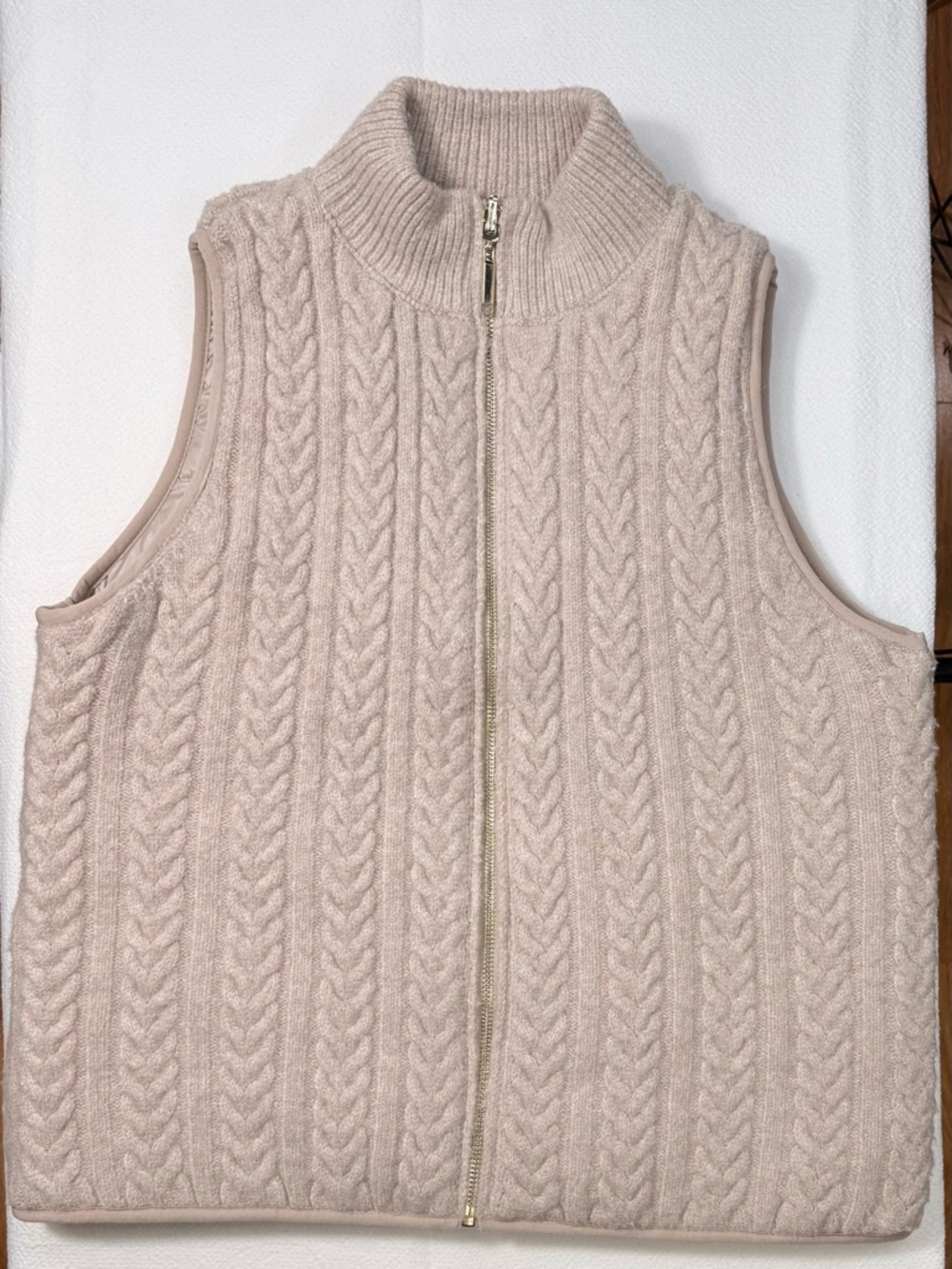 Joie Cable Knit Zip Up Vest Beige Sleeveless Puffer Lined Size S